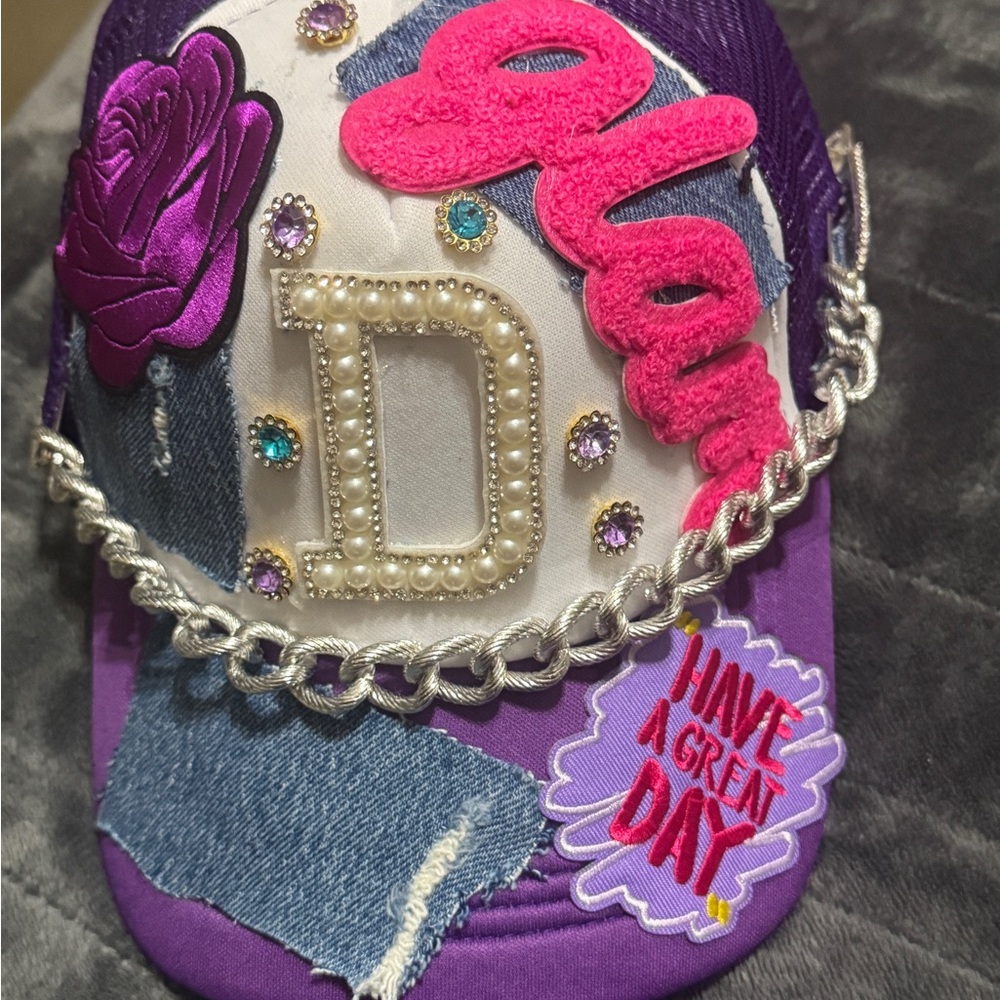 Purple and Pink patches adult  Trucker Cap with Chain and Embellishments! 💜💕🔥